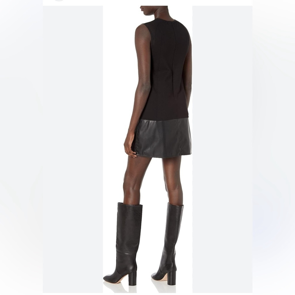 Bailey 44 Black Faux Leather Jersey Trim Shift dress medium